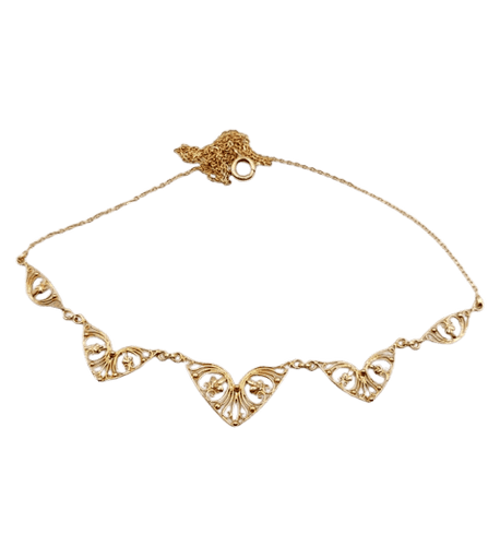 Collier Collier draperie Art nouveau en or rose 18k à motifs filigranés 58 Facettes A06789