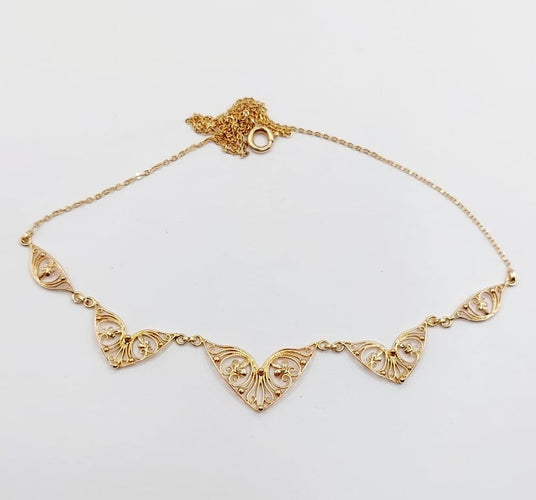 Collier Collier draperie Art nouveau en or rose 18k à motifs filigranés 58 Facettes A06789
