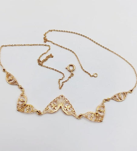 Collier Collier draperie Art nouveau en or rose 18k à motifs filigranés 58 Facettes A06789