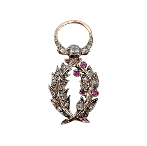Pendentif Palmes académiques - Pendentif médaille en or 18k, argent, diamants et rubis 58 Facettes A06794