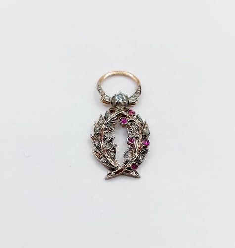 Pendentif Palmes académiques - Pendentif médaille en or 18k, argent, diamants et rubis 58 Facettes A06794
