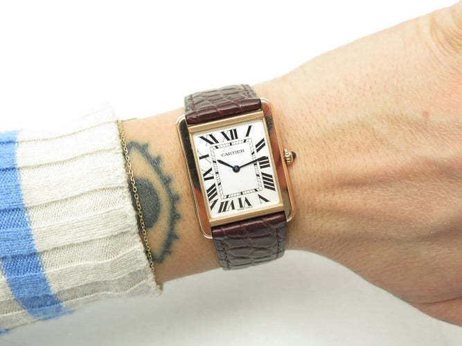 Montre montre CARTIER tank solo 3167 or rose 18k acier 2010 quartz 34mm + 2 bracelets 58 Facettes 273622