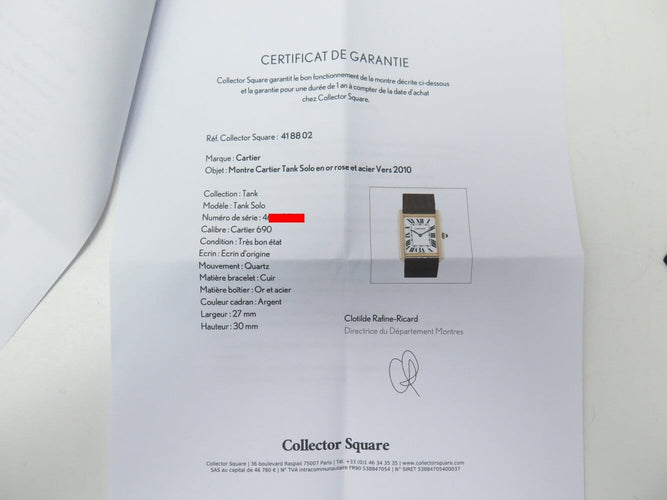 Montre montre CARTIER tank solo 3167 or rose 18k acier 2010 quartz 34mm + 2 bracelets 58 Facettes 273622