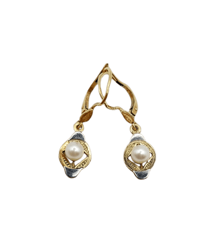 Boucles d'oreilles Art déco - Boucles d'oreilles dormeuses en or 18k et perle 58 Facettes A06796