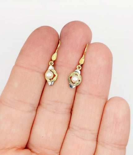 Boucles d'oreilles Art déco - Boucles d'oreilles dormeuses en or 18k et perle 58 Facettes A06796