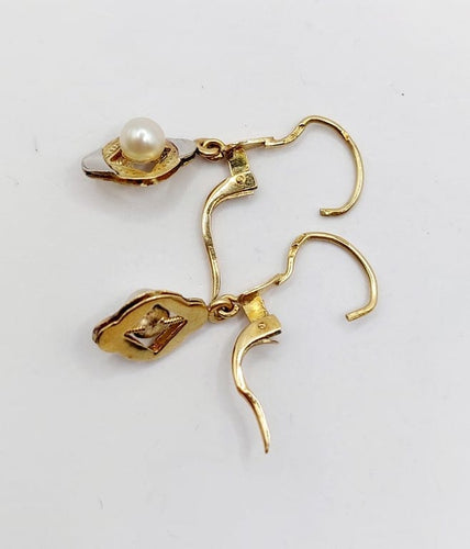 Boucles d'oreilles Art déco - Boucles d'oreilles dormeuses en or 18k et perle 58 Facettes A06796