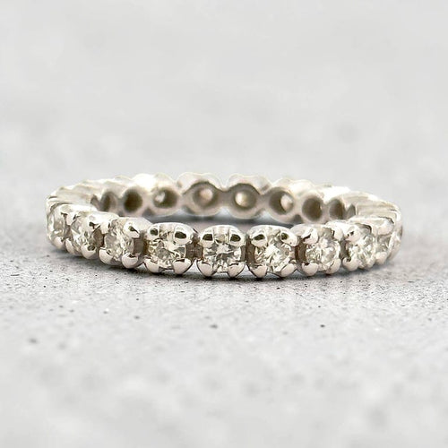 Bague 54 Alliance américaine tour complet en or blanc 18 carats et diamants 58 Facettes 90893-ac12825