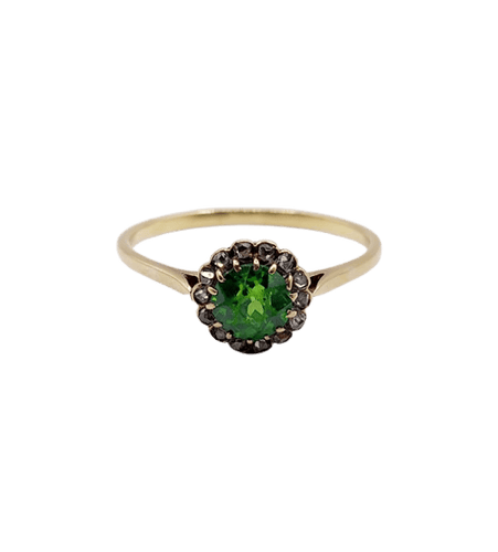 Bague 57.5 Bague marguerite - Bague en or 18k péridot et diamants taille rose 58 Facettes A06791