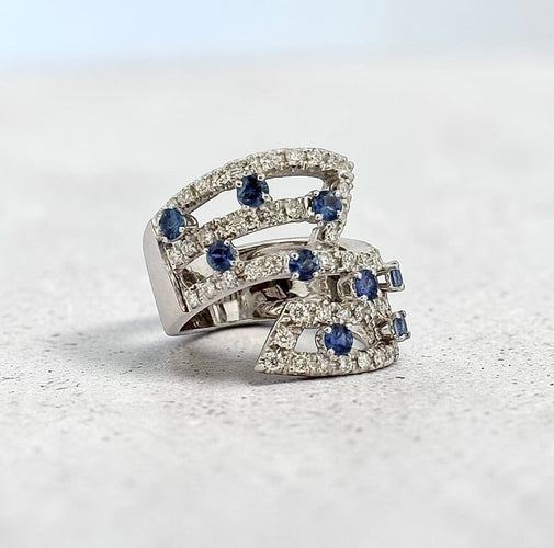 Bague 55 Bague en or blanc 18 carats avec saphirs et diamants naturels 58 Facettes 90856-AC12758