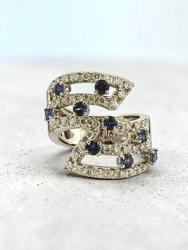 Bague 55 Bague en or blanc 18 carats avec saphirs et diamants naturels 58 Facettes 90856-AC12758