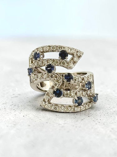 Bague 55 Bague en or blanc 18 carats avec saphirs et diamants naturels 58 Facettes 90856-AC12758