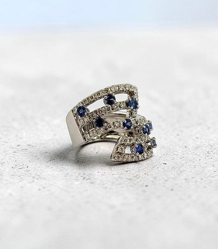 Bague 55 Bague en or blanc 18 carats avec saphirs et diamants naturels 58 Facettes 90856-AC12758