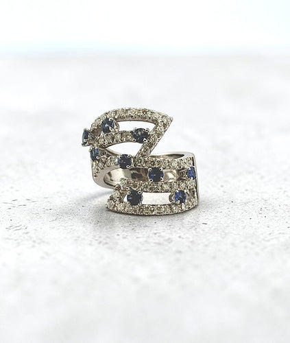 Bague 55 Bague en or blanc 18 carats avec saphirs et diamants naturels 58 Facettes 90856-AC12758
