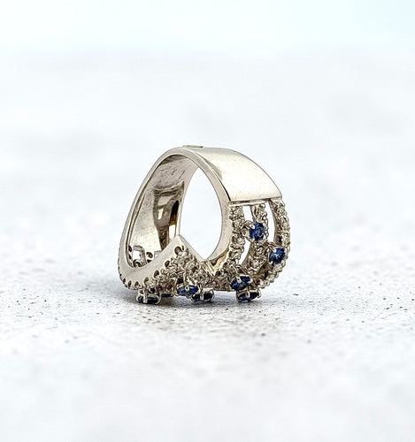 Bague 55 Bague en or blanc 18 carats avec saphirs et diamants naturels 58 Facettes 90856-AC12758