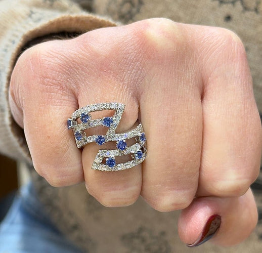 Bague 55 Bague en or blanc 18 carats avec saphirs et diamants naturels 58 Facettes 90856-AC12758