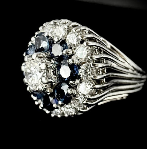 Bague 55 Bague en or blanc 18 carats avec diamants et 8 saphirs 58 Facettes Bague 63