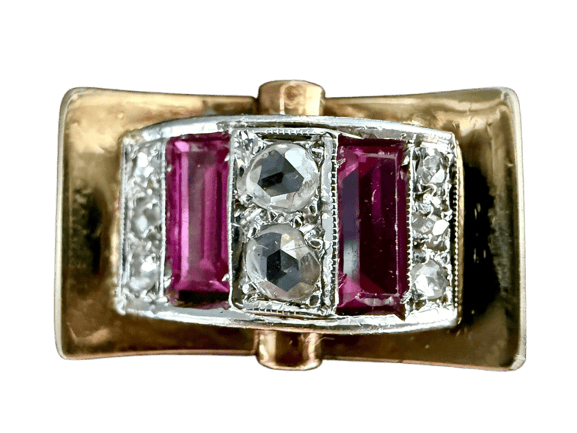 Bague 53 Bague nœud - Bague en or jaune et blanc 18 carats, rubis et diamants 58 Facettes Bague 64