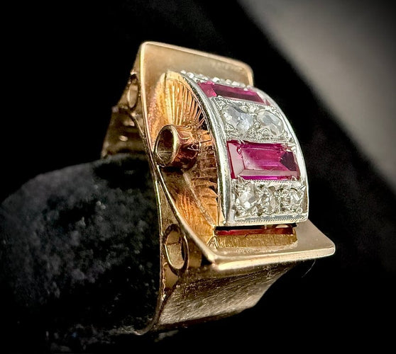 Bague 53 Bague nœud - Bague en or jaune et blanc 18 carats, rubis et diamants 58 Facettes Bague 64