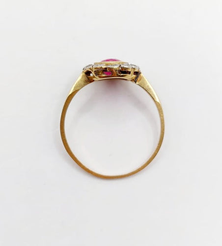 Bague 52.5 Bague pompadour ancienne en or 18k et platine, rubis synthétique et diamants 58 Facettes A06762