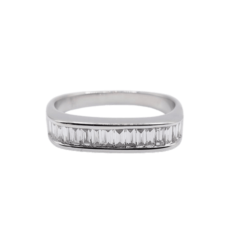 Bague 57 Demi-alliance vintage - Bague en or blanc 18k et diamants baguette 58 Facettes A06716
