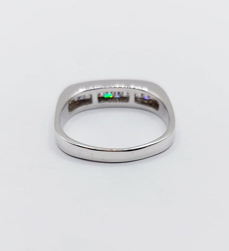 Bague 57 Demi-alliance vintage - Bague en or blanc 18k et diamants baguette 58 Facettes A06716