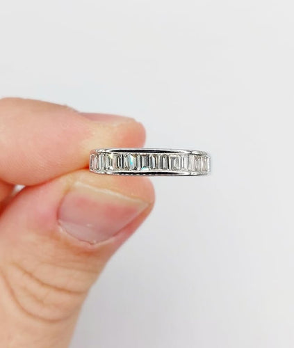 Bague 57 Demi-alliance vintage - Bague en or blanc 18k et diamants baguette 58 Facettes A06716