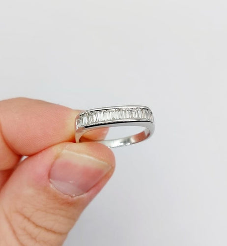 Bague 57 Demi-alliance vintage - Bague en or blanc 18k et diamants baguette 58 Facettes A06716
