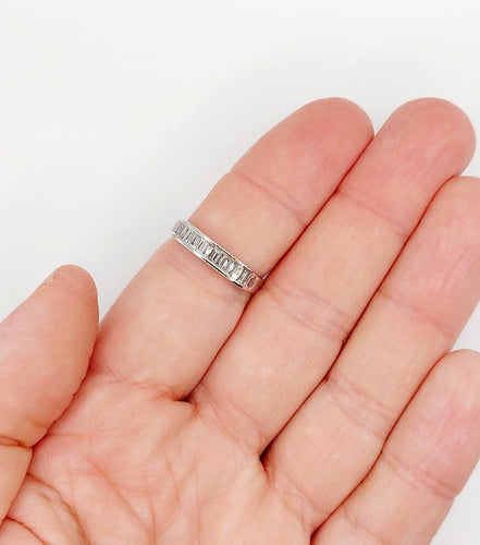 Bague 57 Demi-alliance vintage - Bague en or blanc 18k et diamants baguette 58 Facettes A06716