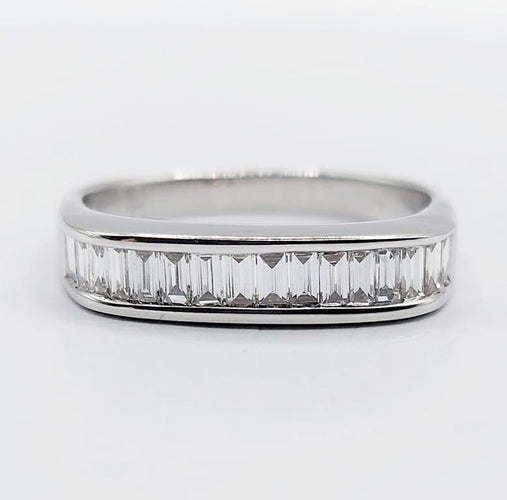 Bague 57 Demi-alliance vintage - Bague en or blanc 18k et diamants baguette 58 Facettes A06716