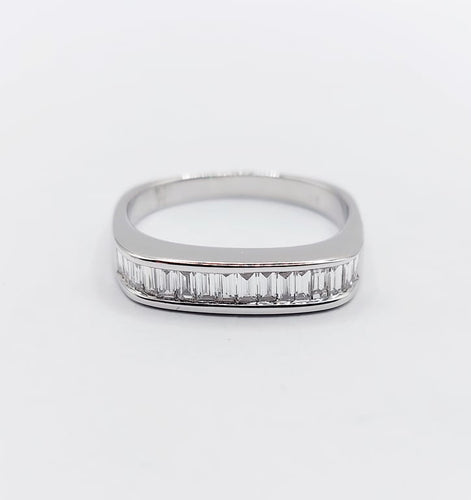 Bague 57 Demi-alliance vintage - Bague en or blanc 18k et diamants baguette 58 Facettes A06716