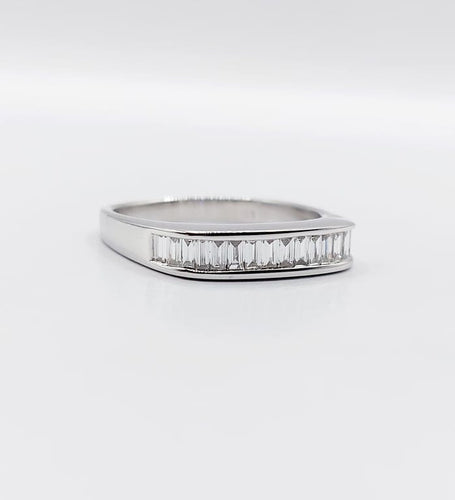 Bague 57 Demi-alliance vintage - Bague en or blanc 18k et diamants baguette 58 Facettes A06716