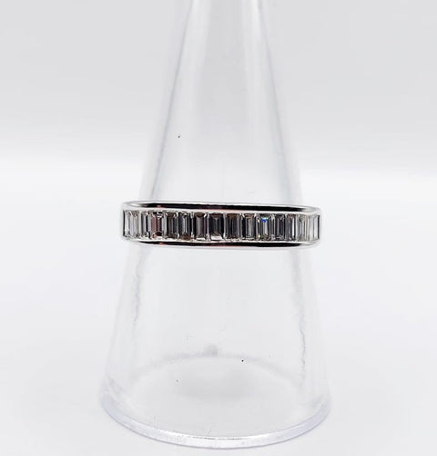 Bague 57 Demi-alliance vintage - Bague en or blanc 18k et diamants baguette 58 Facettes A06716