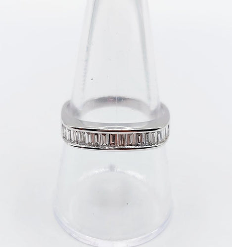 Bague 57 Demi-alliance vintage - Bague en or blanc 18k et diamants baguette 58 Facettes A06716