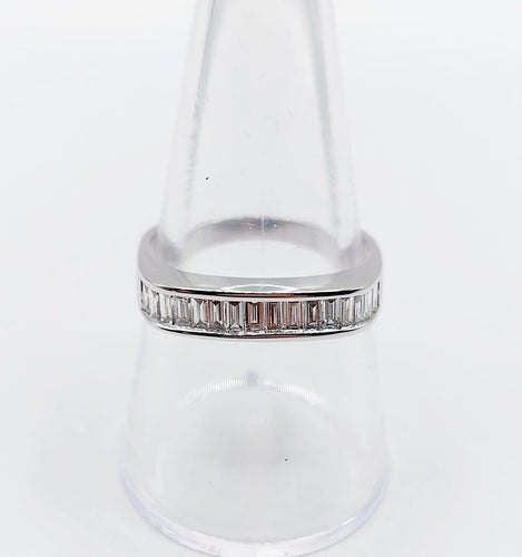 Bague 57 Demi-alliance vintage - Bague en or blanc 18k et diamants baguette 58 Facettes A06716