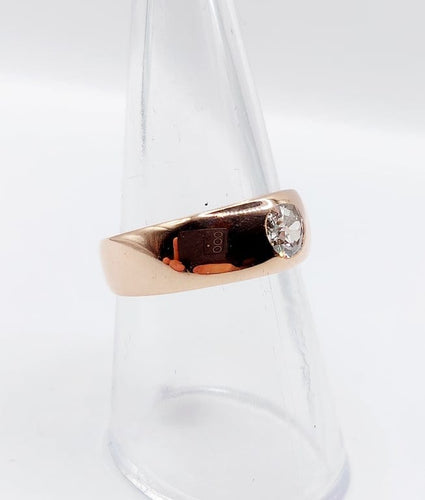Bague 54 Bague jonc dôme antique en or rose 18k et diamant taille ancienne 58 Facettes A06673
