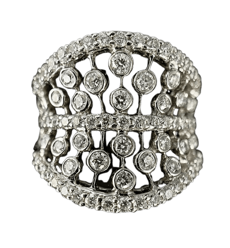 Bague 54.5 Bague en or blanc 18 carats sertie de diamants 1,72 ct 58 Facettes Bague 60