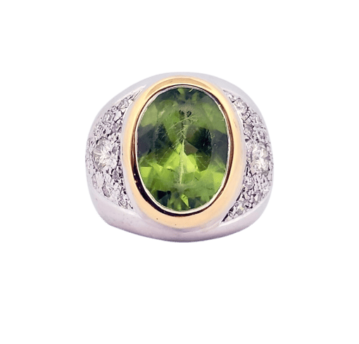 Bague 45 Chevalière - Bague pour petit doigt en or 18 carats, diamants et péridot 58 Facettes Péridot