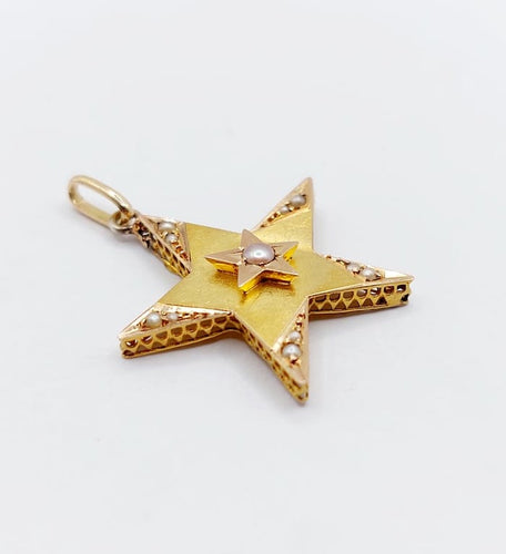 Pendentif Pendentif étoile antique en or 18k et perles (circa 1900) 58 Facettes A06723