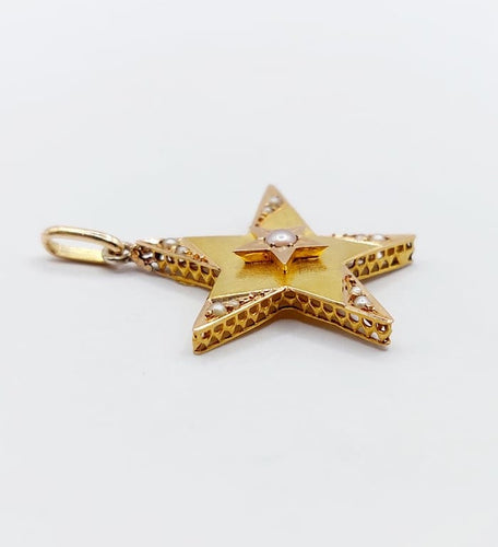 Pendentif Pendentif étoile antique en or 18k et perles (circa 1900) 58 Facettes A06723