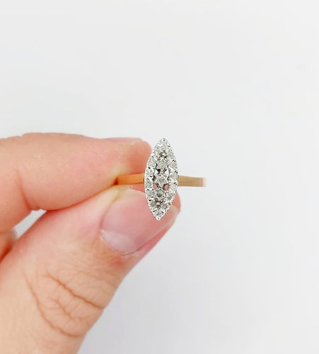 Bague 54 Bague marquise antique en or rose 18k, platine et diamants taille rose 58 Facettes A06667