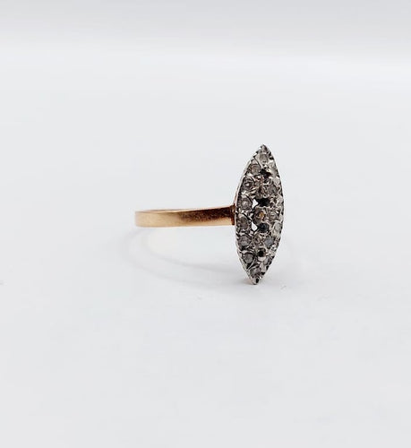Bague 54 Bague marquise antique en or rose 18k, platine et diamants taille rose 58 Facettes A06667