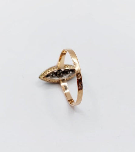 Bague 54 Bague marquise antique en or rose 18k, platine et diamants taille rose 58 Facettes A06667