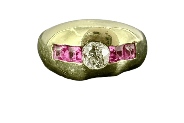 Bague 49.5 Bague jonc sertie d’un diamant et de rubis en or jaune 18 carats 58 Facettes Bague 07