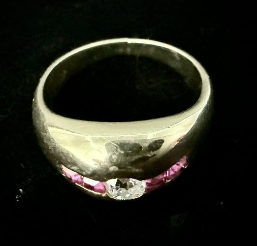 Bague 49.5 Bague jonc sertie d’un diamant et de rubis en or jaune 18 carats 58 Facettes Bague 07