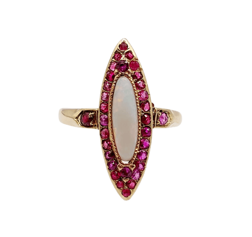 Bague 51.5 Bague marquise antique en or 18k avec opale et rubis 58 Facettes A06452