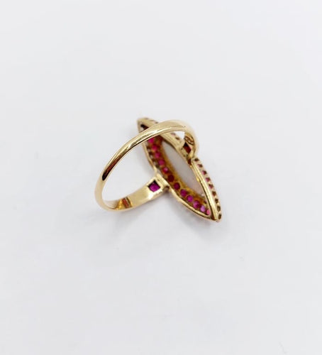 Bague 51.5 Bague marquise antique en or 18k avec opale et rubis 58 Facettes A06452