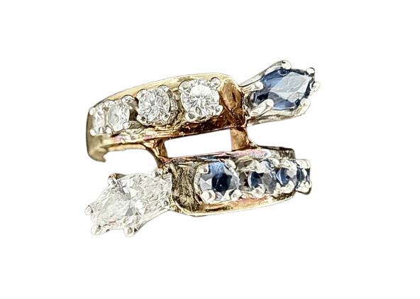 Bague 54.5 Bague Toi et Moi en or jaune 18 carats saphirs et diamants 58 Facettes Bague 04