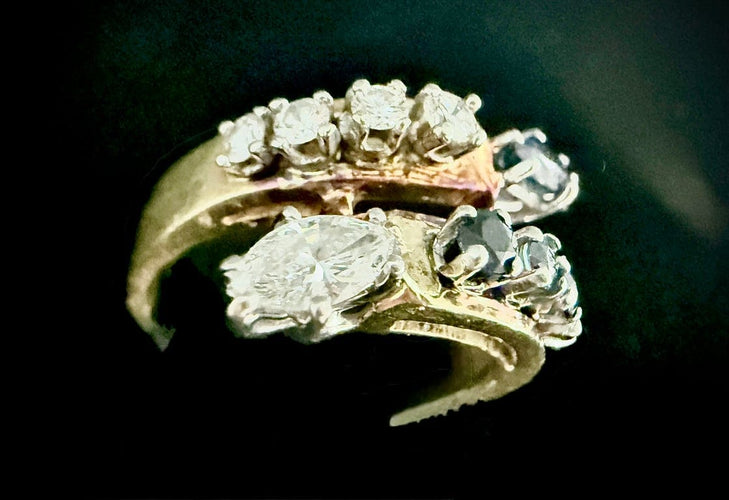 Bague 54.5 Bague Toi et Moi en or jaune 18 carats saphirs et diamants 58 Facettes Bague 04