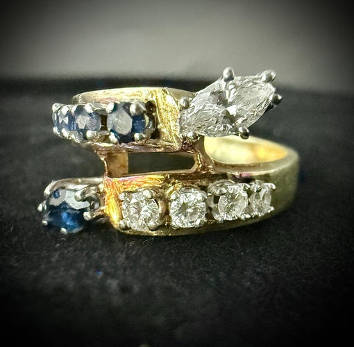 Bague 54.5 Bague Toi et Moi en or jaune 18 carats saphirs et diamants 58 Facettes Bague 04