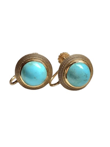 Boucles d'oreilles Boucles d’oreilles anciennes en or jaune 18 ct et turquoise naturelle 58 Facettes CV-016